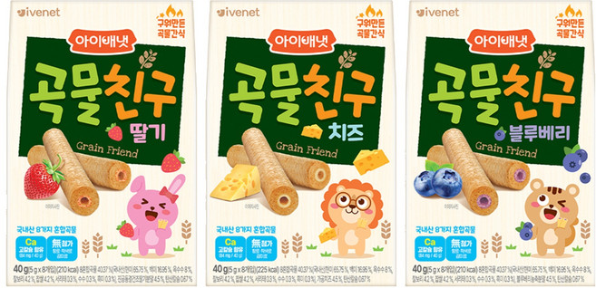 韓國 ivenet 穀物棒棒, 草莓口味 + 藍莓口味 + 起司口味, 40g, 3盒
