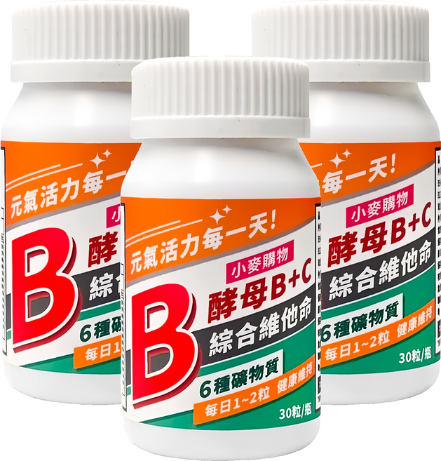 小麥購物 B群綜合維他命膠囊 A120, 30顆, 37g, 3罐