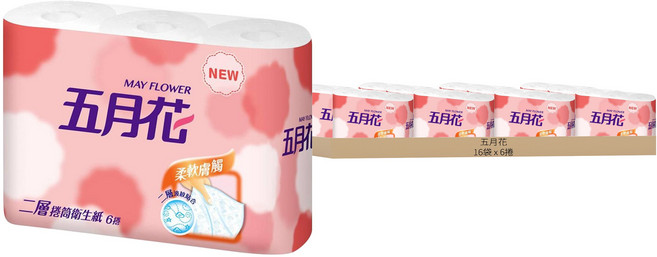 五月花 捲筒式 柔韌版 270張, 11cm, 6捲, 16袋