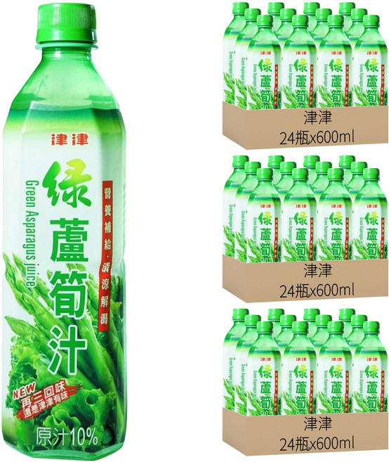 津津 綠蘆筍汁, 600ml, 72瓶