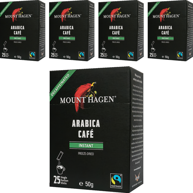 MOUNT HAGEN 公平貿易低咖啡因即溶咖啡粉, 2g, 25條, 5盒