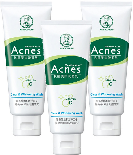 MENTHOLATUM 曼秀雷敦 Acnes 台灣公司貨 抗痘美白洗面乳, 100g, 3條