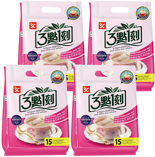 3點1刻 經典玫瑰花果奶茶, 20g, 15包, 4袋