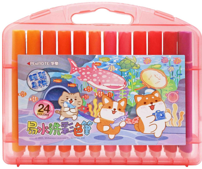 PENROTE 筆樂 柴語錄24色易水洗彩色筆 DPG9058, 粉紅色, 1盒