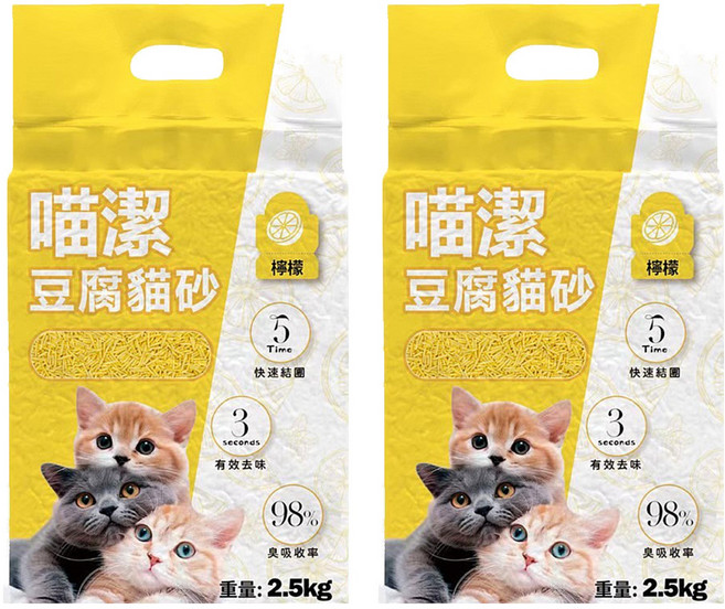 Meow jeh 喵潔 豆腐貓砂, 檸檬, 2.5kg, 2包