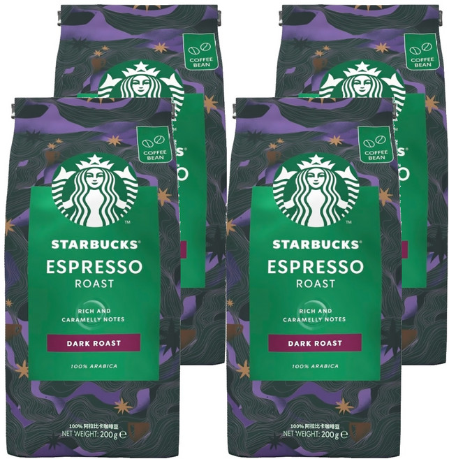 STARBUCKS 星巴克 濃縮烘焙咖啡豆, 100%阿拉比卡咖啡豆, 200g, 4包
