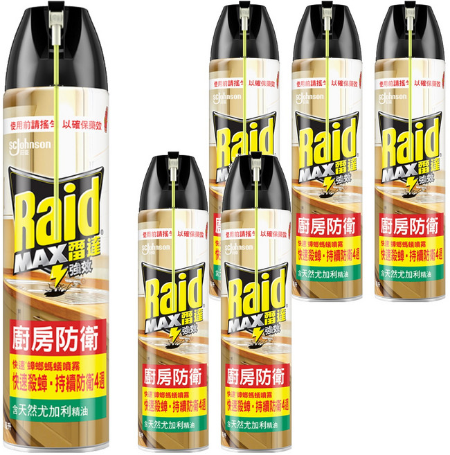 Raid 雷達 快速蟑螂螞蟻藥 尤加利, 500ml, 6罐