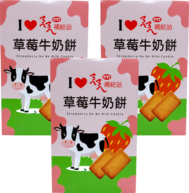 SANESU ㄋㄟㄋㄟ補給站 草莓牛奶餅, 3個, 114g