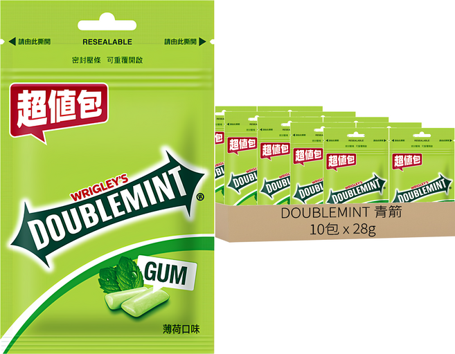 DOUBLEMINT 青箭 粒裝口香糖 薄荷口味, 28g, 10包