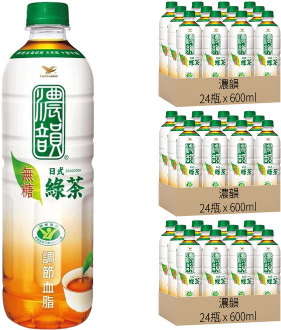 濃韻 日式綠茶 無糖, 600ml, 72瓶