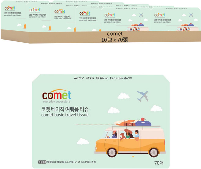 comet 雙層衛面紙旅行包裝, 1入, 10包
