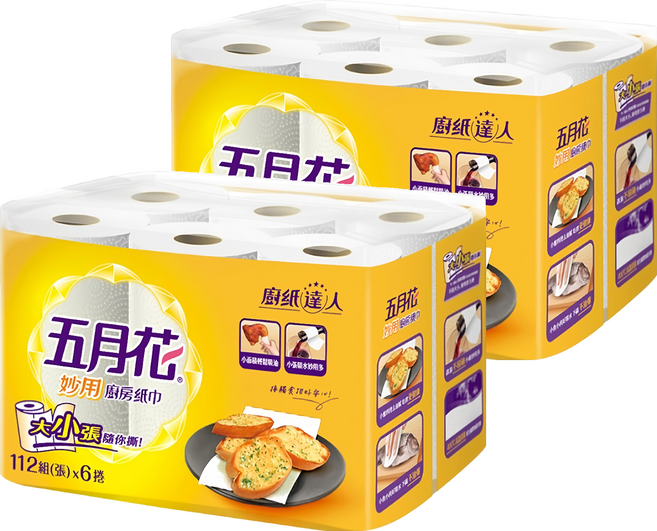 五月花 妙用廚房紙巾 112張, 6捲, 2袋