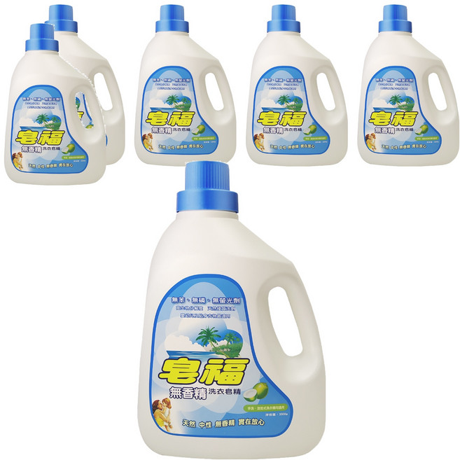 皂福 無香精洗衣皂精 中性親膚 泡沫少 好沖洗 高生物分解度95%, 3.3kg, 6桶