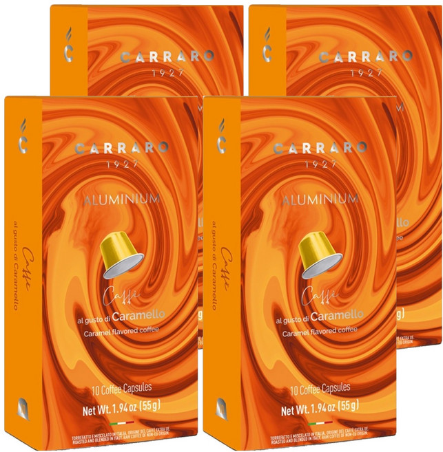 CARRARO 焦糖風味 CARAMEL FLAVORED COFFEE 咖啡膠囊 適用Nespresso Original 膠囊咖啡機, 5.5g, 10個, 4盒