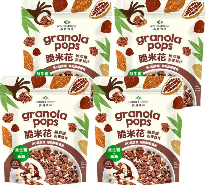 GRANOLA HOUSE 宴麥森林 脆米花 脆萃纖燕麥穀片 法式巧克力, 250g, 4包