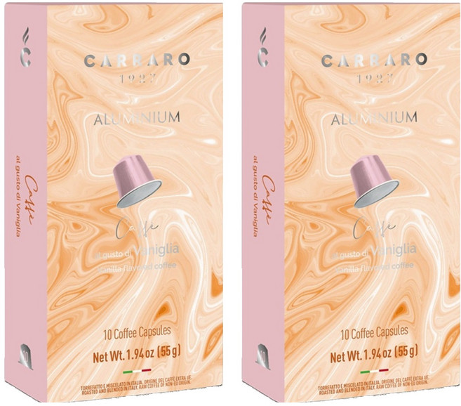CARRARO 香草風味 VANILLA FLAVORED COFFEE 咖啡膠囊 適用Nespresso Original 膠囊咖啡機, 5.5g, 10個, 2盒
