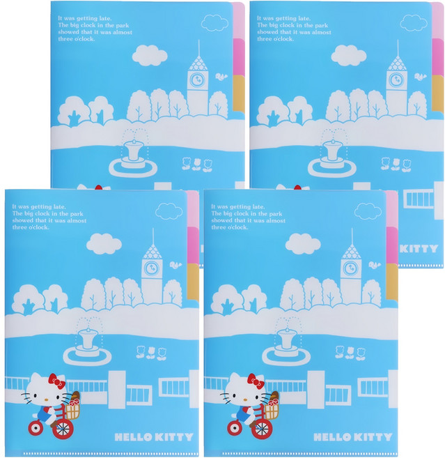 sun-star Hello Kitty 50週年 三夾層資料夾 L型A5(220 x 155 x 1mm), 趣味樂活 藍色, 4個