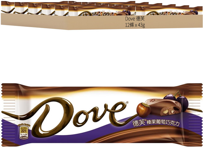 Dove 德芙 榛果葡萄巧克力, 43g, 12條