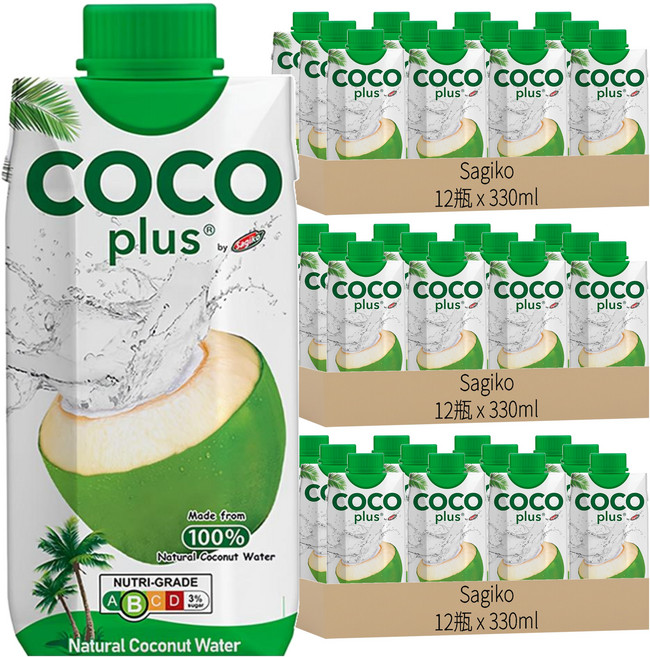 Sagiko Cocoplus 100%純椰子水, 330ml, 36瓶