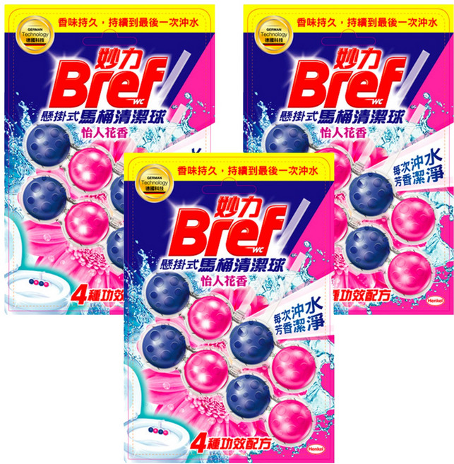 Bref 妙力 台灣公司貨 懸掛式馬桶清潔球 怡人花香 2入, 100g, 3組