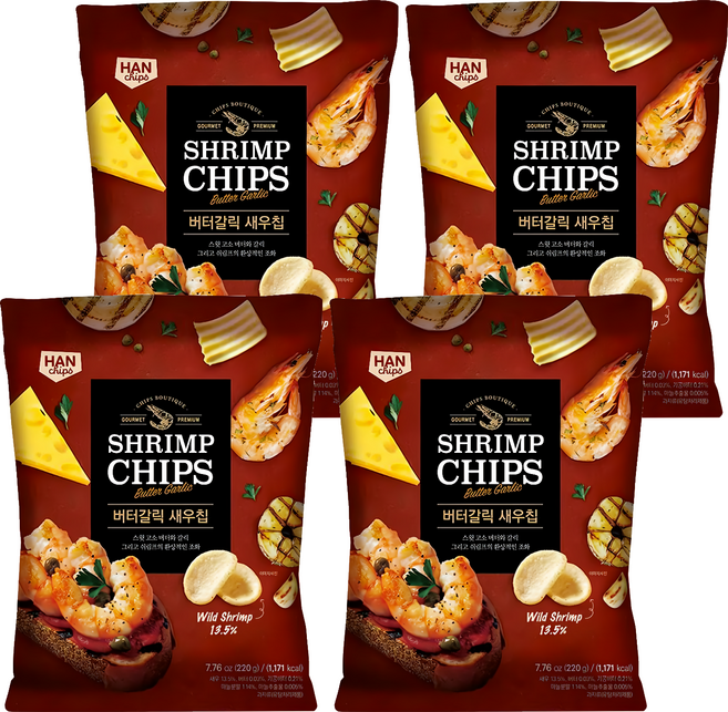 HANCHIPS 韓國蝦餅 奶油蒜味, 4包, 220g
