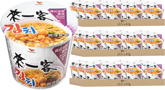 統一 來一客 杯麵 韓式泡菜風味 67g, 36入