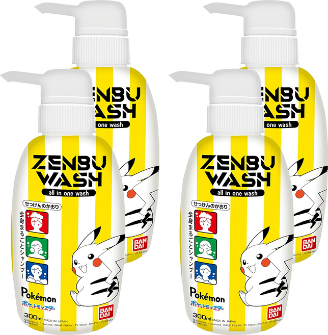 BANDAI 兒童三合一髮顏沐浴乳 皮卡丘, 4瓶, 300ml