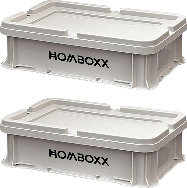 HOMBOXX 粗曠風可疊加耐重收納箱 附上蓋, 水泥灰, 2個