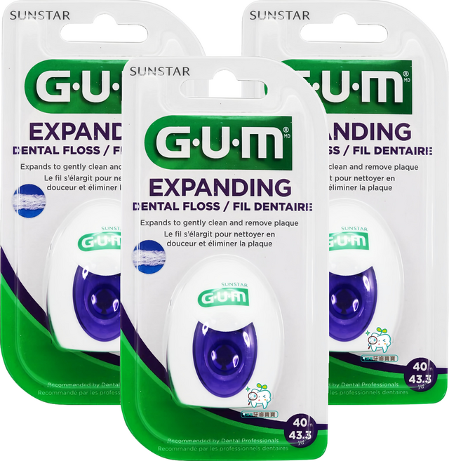 SUNSTAR 三詩達 G.U.M 超薄扁平膨脹牙線 含蠟 2030, 40m, 1個, 3個