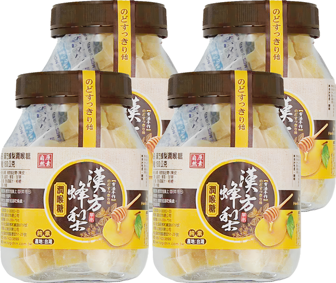 自然原素 漢方蜂梨潤喉糖, 4罐, 180g