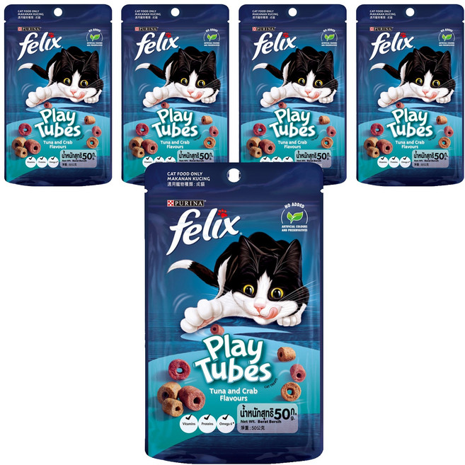 PURINA FELIX Play Tubes 香酥捲, 50g, 5包, 鮪魚 + 蟹
