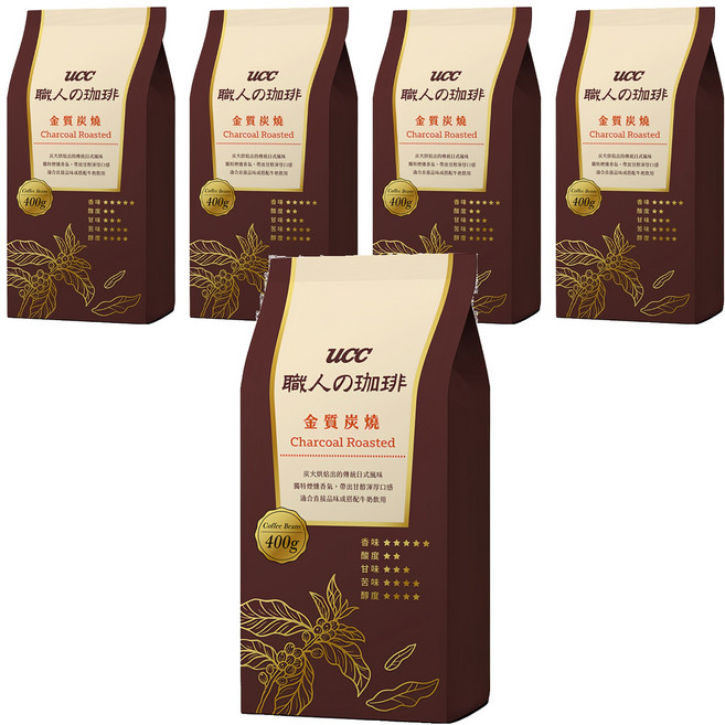 ucc 職人的珈琲 金質重焙咖啡豆, 未研磨, 400g, 5包