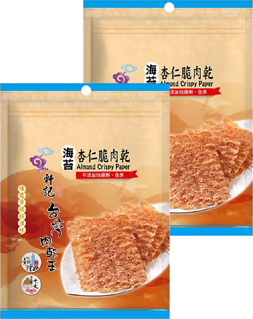 Taiwan dried meat king 軒記 台灣肉乾王 海苔杏仁脆豬肉乾, 100g, 2包