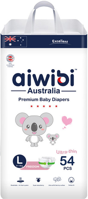aiwibi 愛薇彼 零觸感瞬吸黏貼型尿布 9~14kg, L, 54片