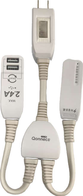 Qonnect 1開2插USB延長線 2孔, 36cm, 白色, 1個