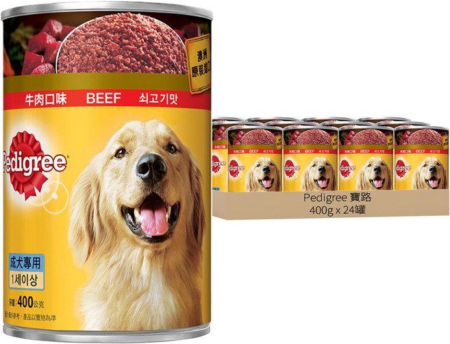 Pedigree 寶路 成犬罐頭, 牛肉, 400g, 24罐
