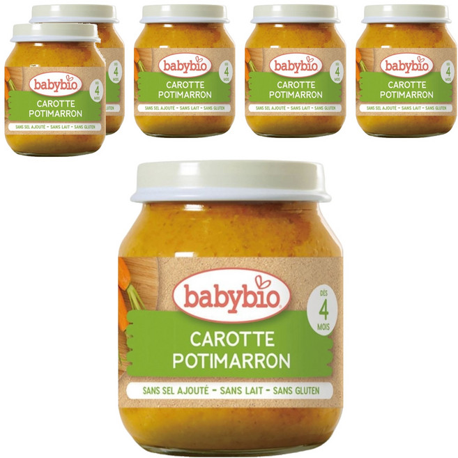 babybio 生機蔬菜泥, 南瓜 + 紅蘿蔔, 6罐, 130g