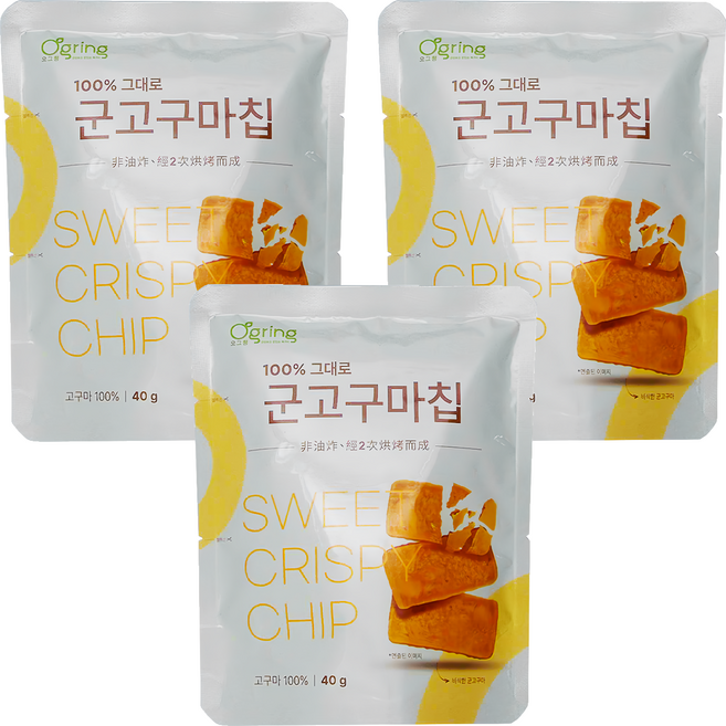 Ogring 無添加香烤地瓜脆片 原味, 40g, 3個