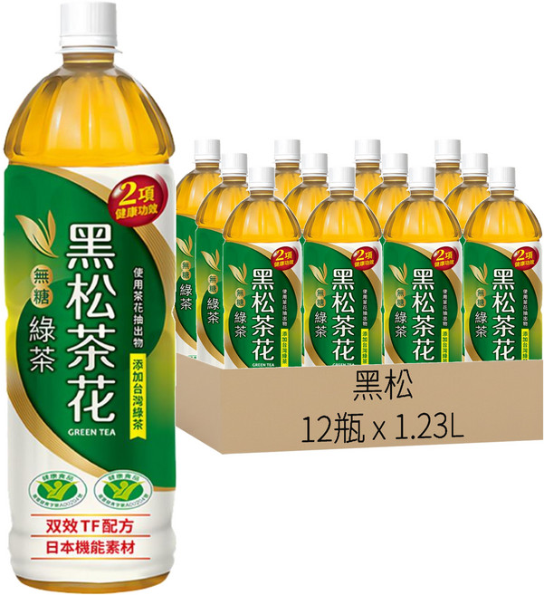 黑松 茶花 無糖綠茶, 1.23L, 12瓶