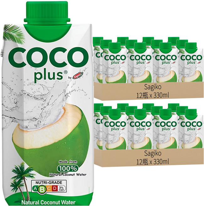 Sagiko Cocoplus 100%純椰子水, 330ml, 24瓶