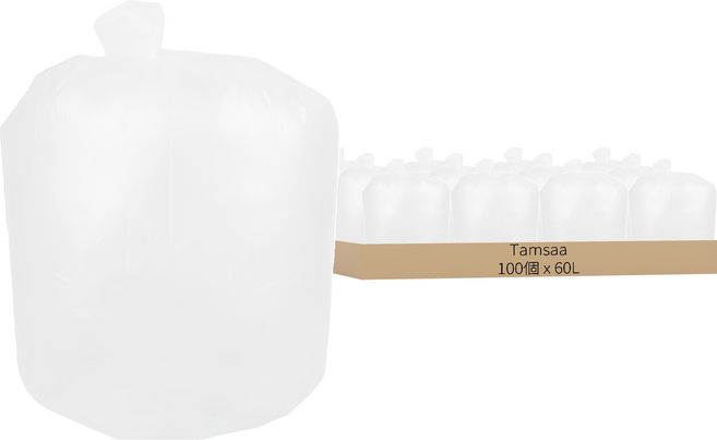 Tamsaa 圓底塑膠垃圾袋 白色, 60L, 100個