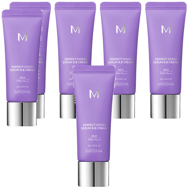 MISSHA 台灣公司貨 完美遮瑕BB霜 SPF50+ PA++++, No.21白皙色, 20ml, 6條