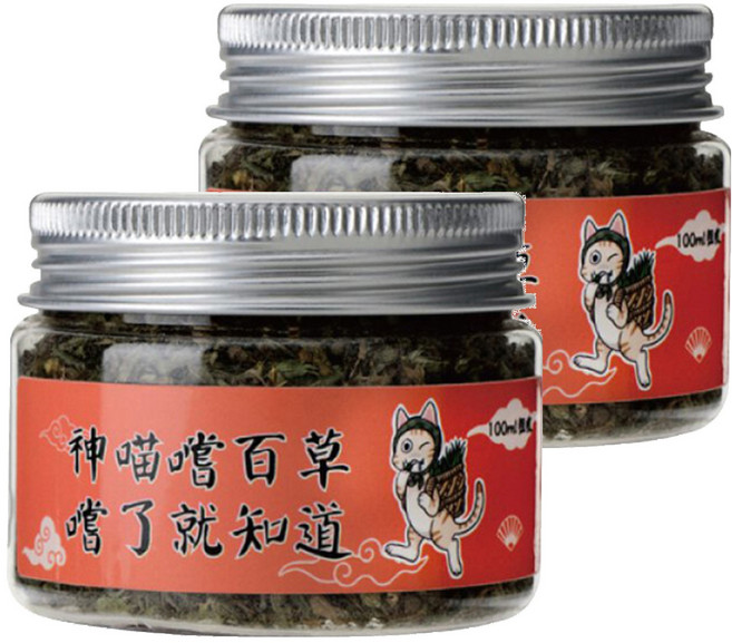 神喵嚐百草 頂級粗收貓草 罐裝貓草 貓咪愛吃 舒緩情緒, 100ml, 2罐