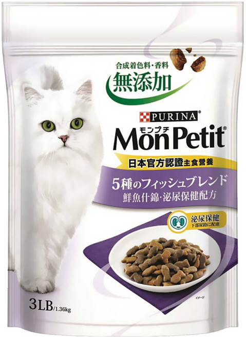 MonPetit 貓倍麗 成貓用 鮮魚什錦泌尿保健配方乾糧, 1.36kg, 1袋, 鮪魚 + 鮭魚 + 鯛魚