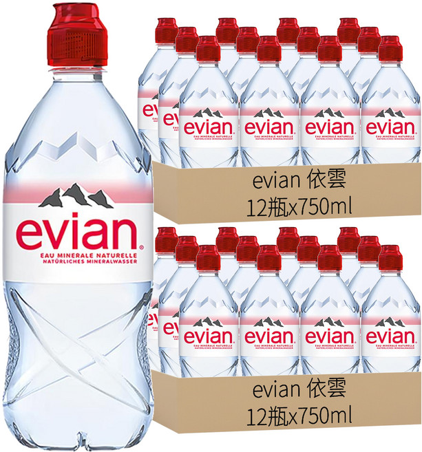 evian 依雲 台灣公司貨 天然礦泉水, 750ml, 24瓶