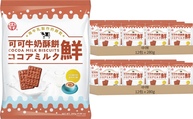 中祥 可可牛奶酥餅, 280g, 24袋