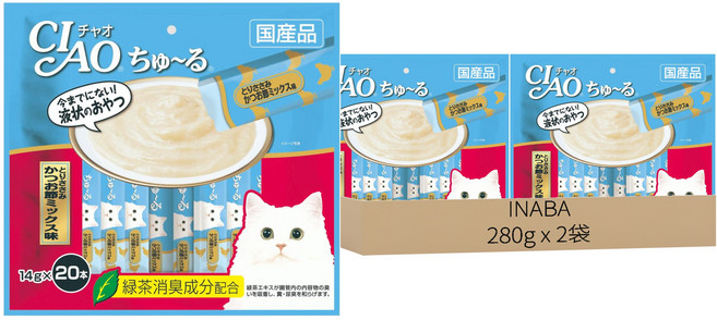 INABA CIAO 啾嚕 肉泥, 鰹魚 + 柴魚, 280g, 2袋