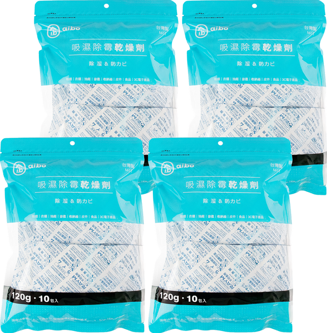 aibo 吸濕除霉乾燥劑 夾鍊袋裝 台灣製 10包, 1.2kg, 4袋