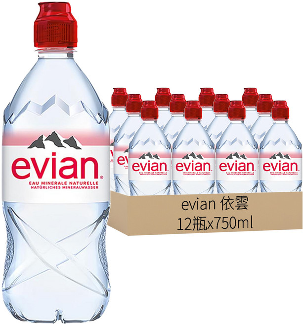 evian 依雲 台灣公司貨 天然礦泉水, 750ml, 12瓶