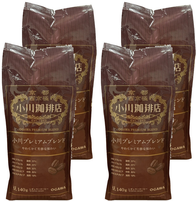 OGAWA 小川珈琲 淺焙芳醇咖啡豆, 4個, 140g, 全豆咖啡（未研磨）